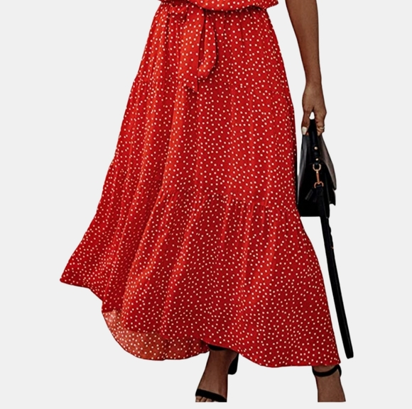 Red Halter Neck Sleeveless Floral Long Maxi Dress Backless Loose Ruffle Sundress - Picture 2 of 7